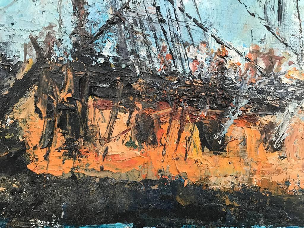 Jean Bousquet (French, 1912-1996), "General Pickering Against U.S.S Achilles", Abstract Seascape, Oil on Canvas, 30 x 40, 1975

Colors: Blue, White, Brown, Red, Yellow