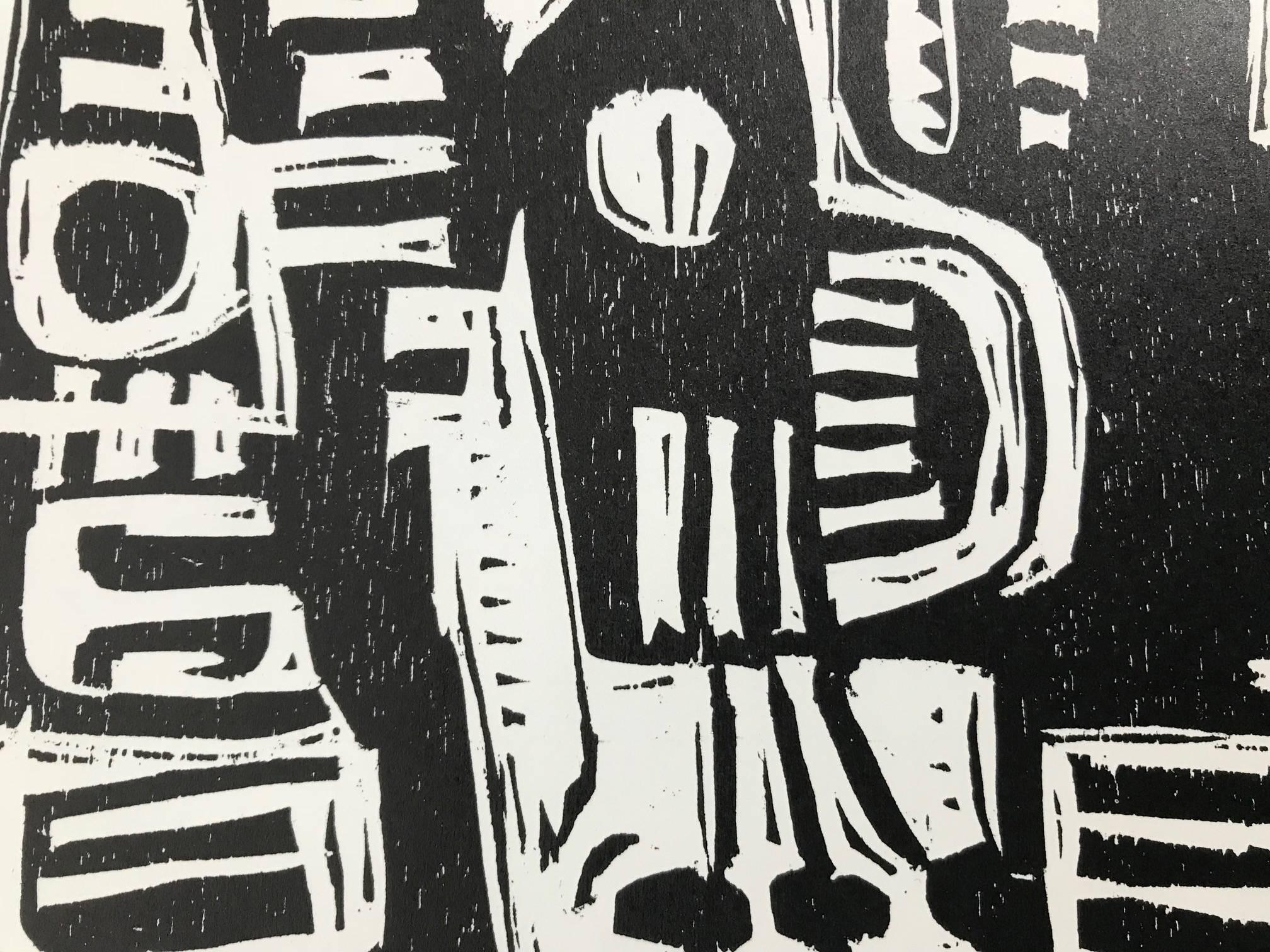 Black and White Woodcut Composition (Edition 55/100) - Abstract Print by Naghi Naghashian