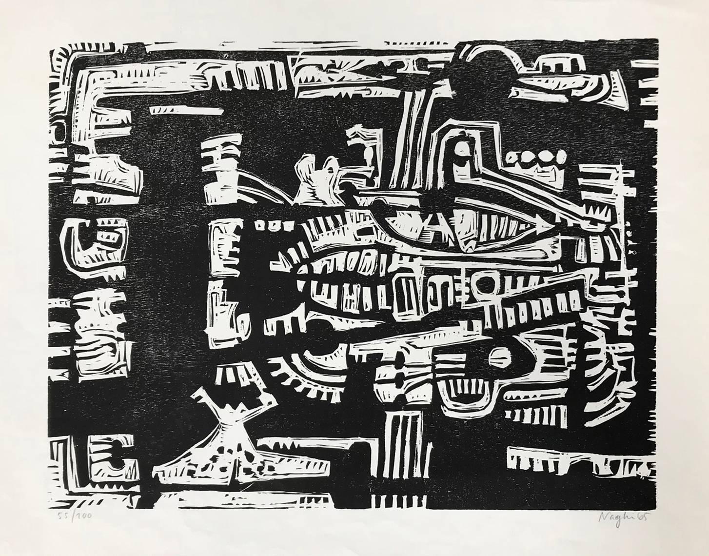 Black and White Woodcut Composition (Edition 55/100)