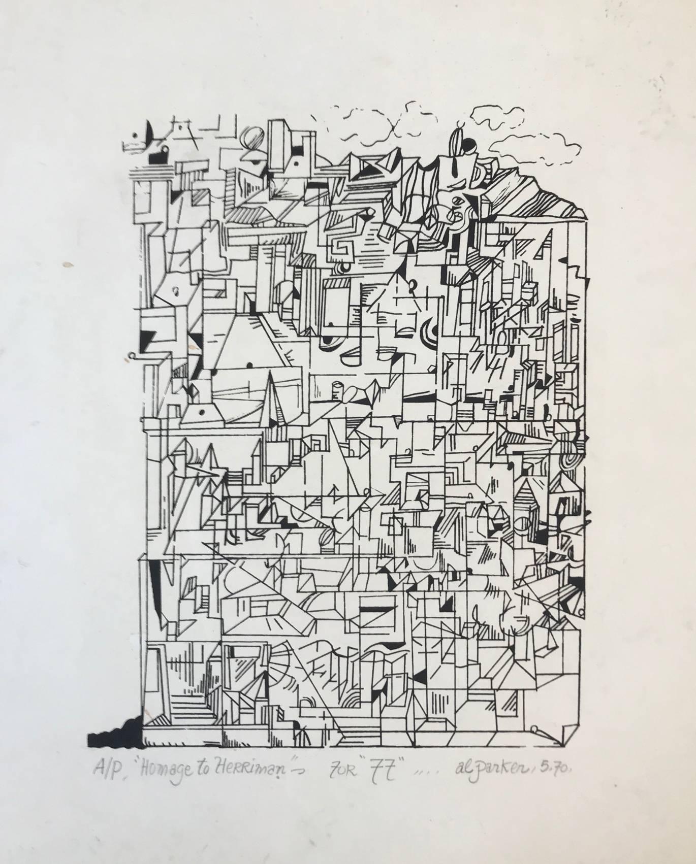 Al Parker Abstract Print – Hommage an Herriman (Künstlerabzug)
