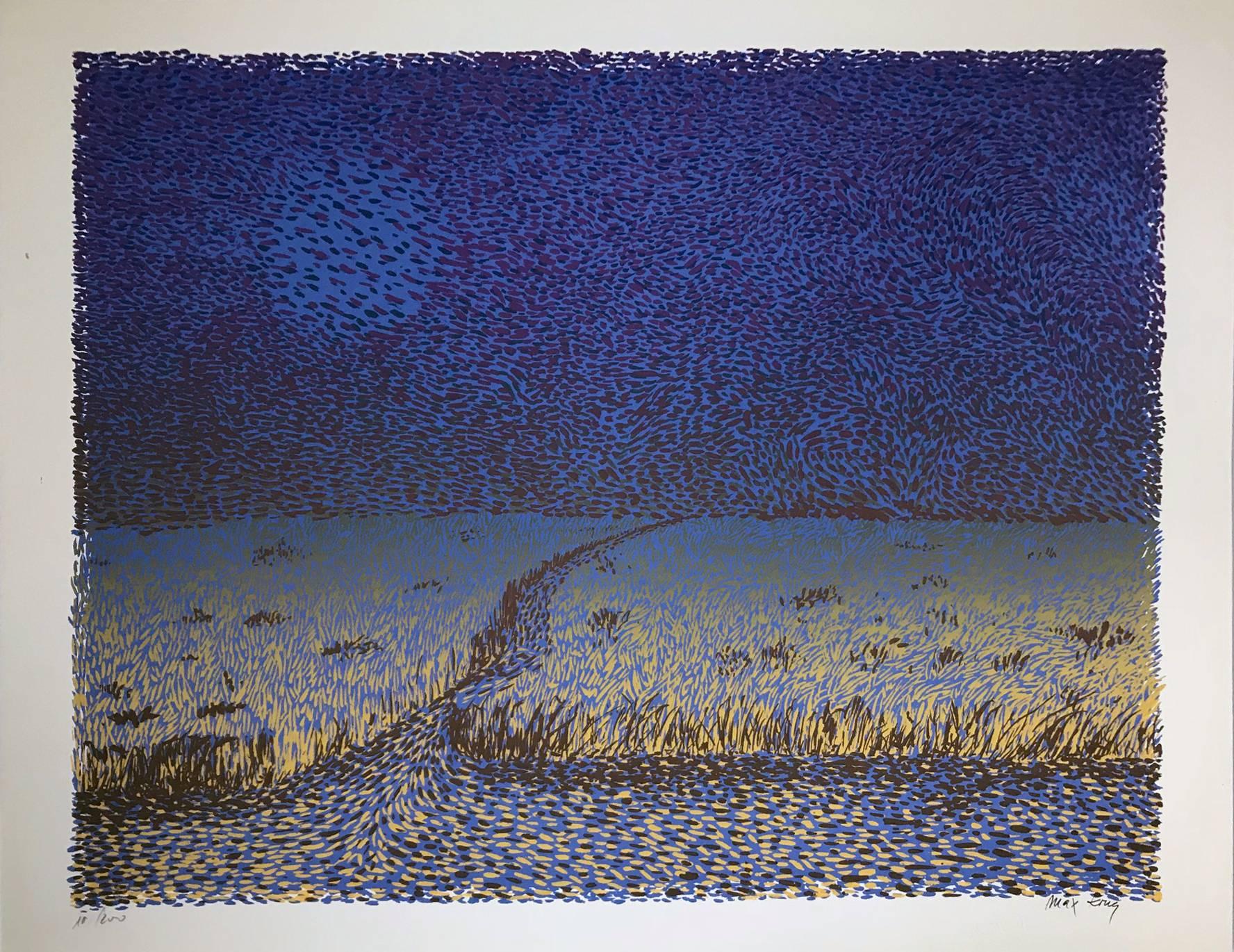 Landscape Print di Unknown - Senza titolo: Paesaggio viola, blu e oro (Edizione 39/200)