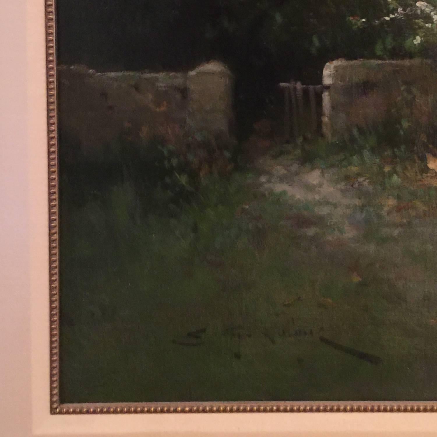 Original Galien-Laloue's oil on canvas. In his landscape works he was more attuned to the tradition of the Barbizon School and the Impressionists, recording life in the rural French countryside. This painting is one of his rural landscape works