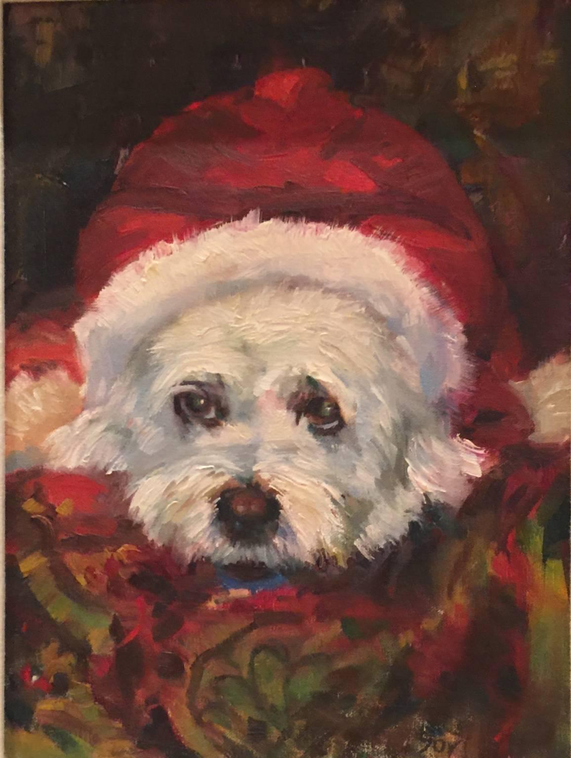 Zorica Joy Animal Painting - Dog in Santa Hat