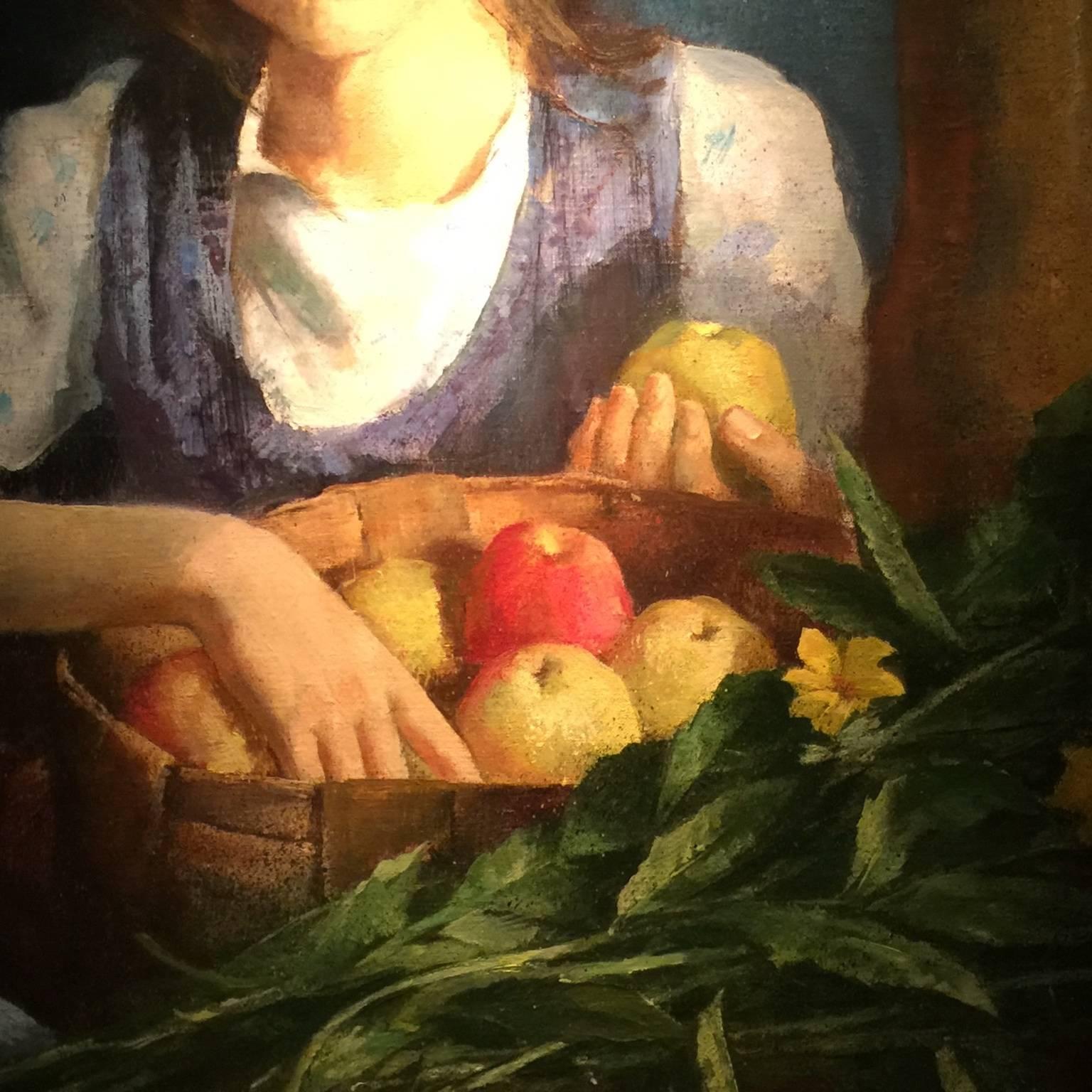 Girl with Apples - Painting by Andrian Bersenev