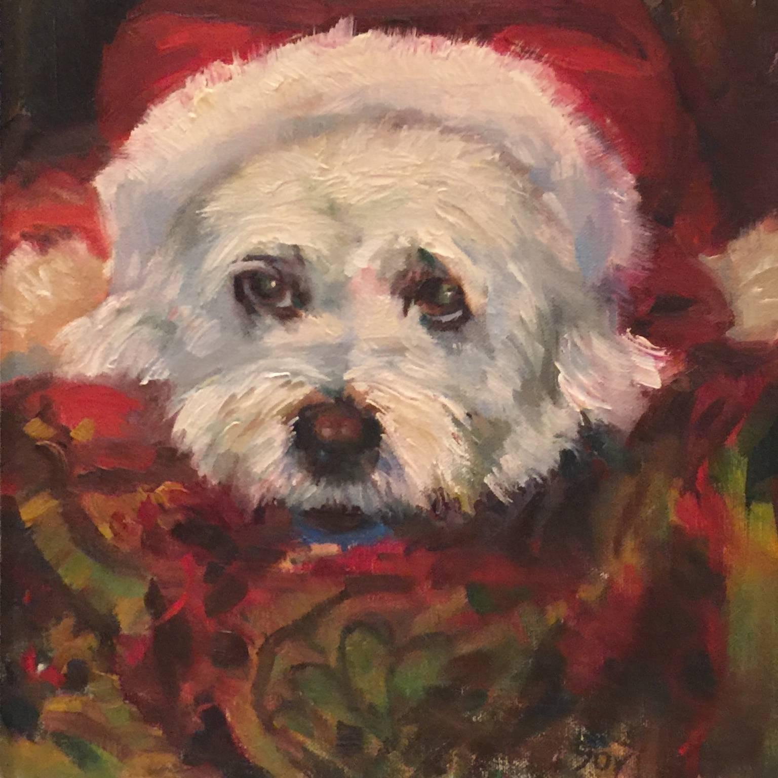 Dog in Santa Hat - Painting by Zorica Joy