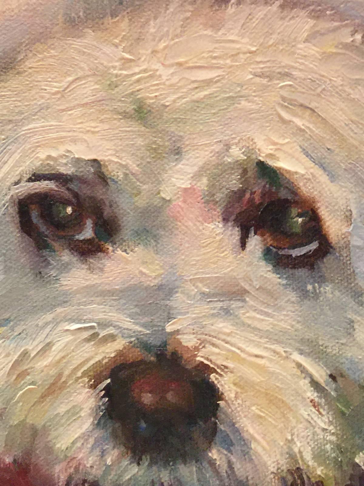 Dog in Santa Hat - Brown Animal Painting by Zorica Joy