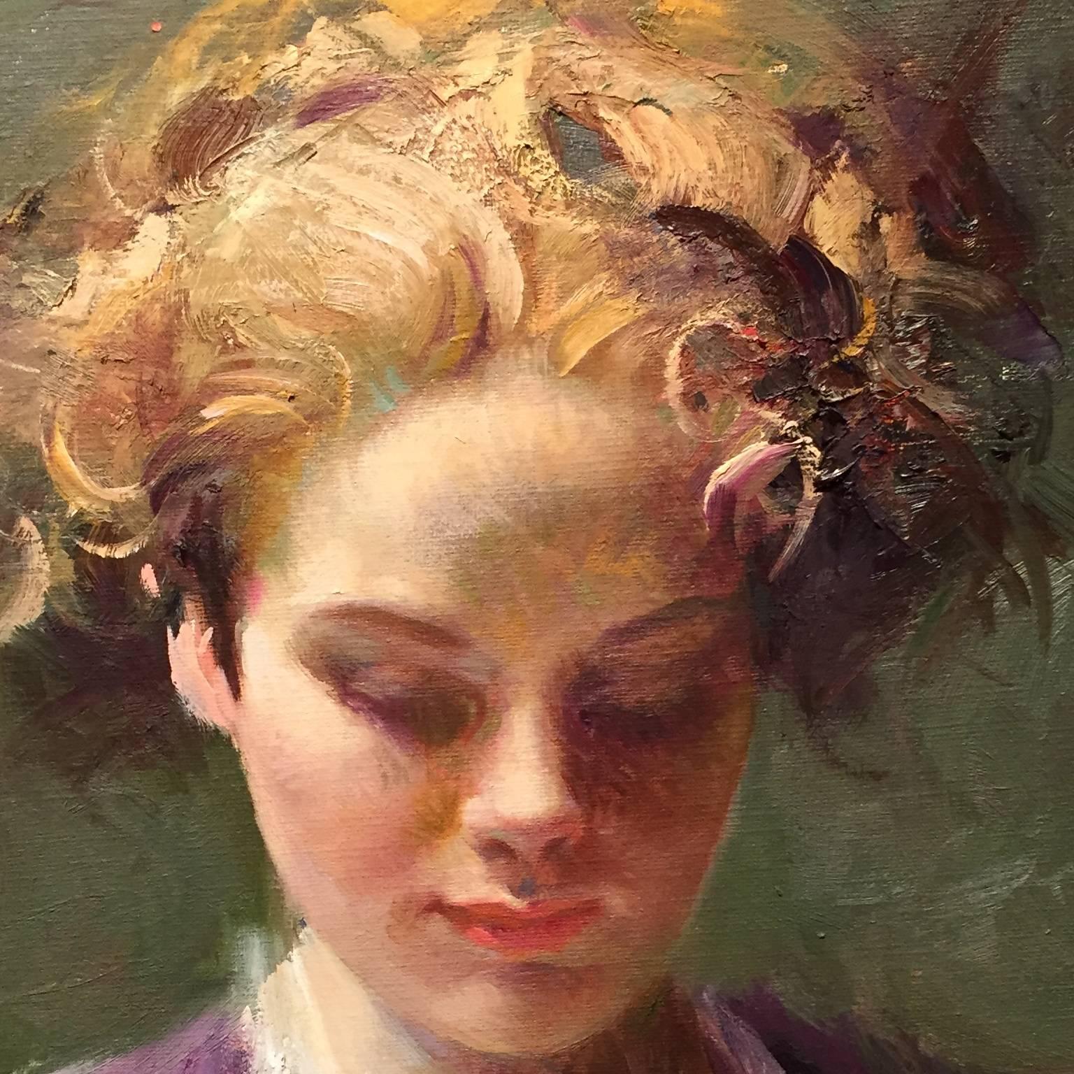 Young Girl - Brown Figurative Painting by Pino Daeni