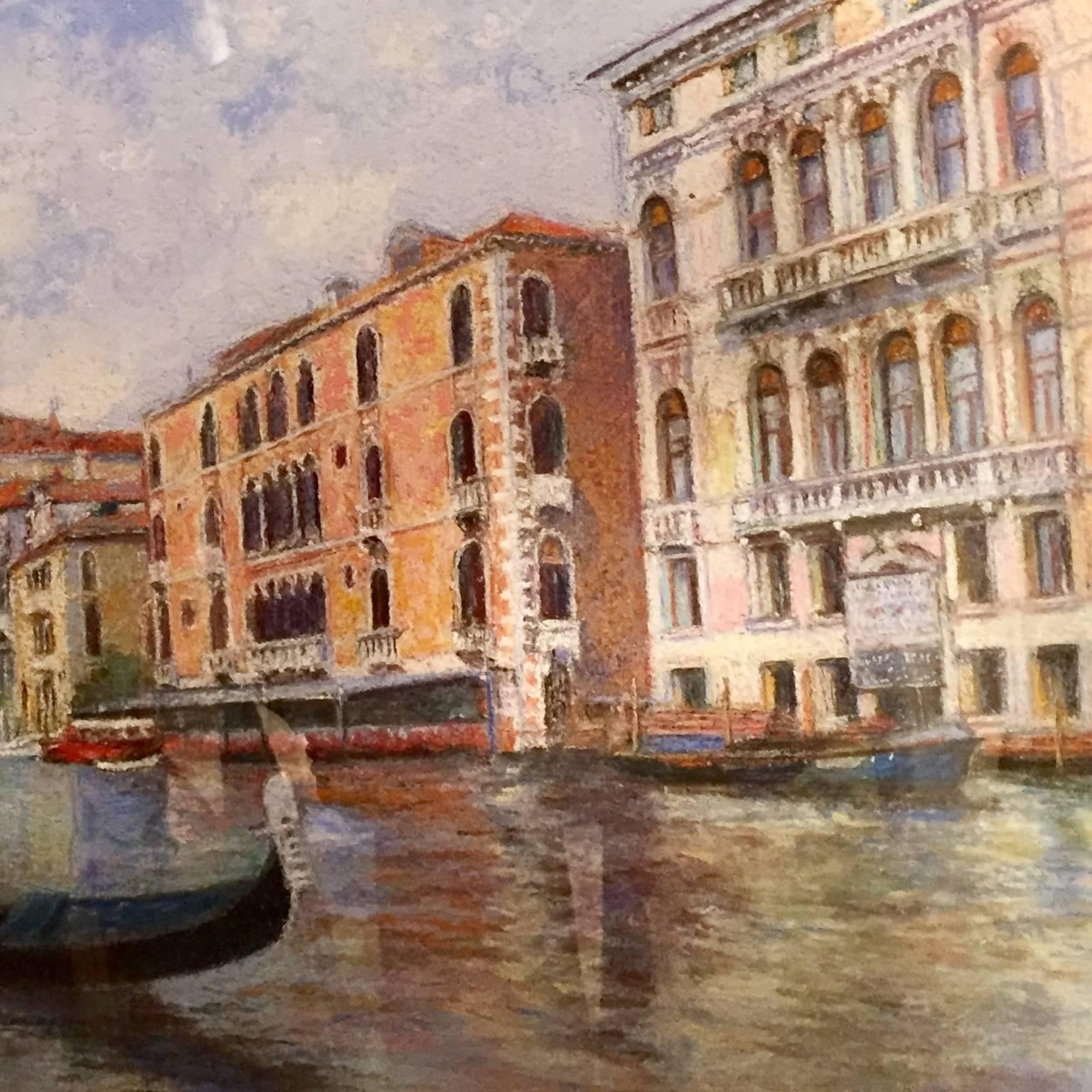 Le Palais Frapino, Venice - Pointillist Painting by Hughes Claude Pissarro