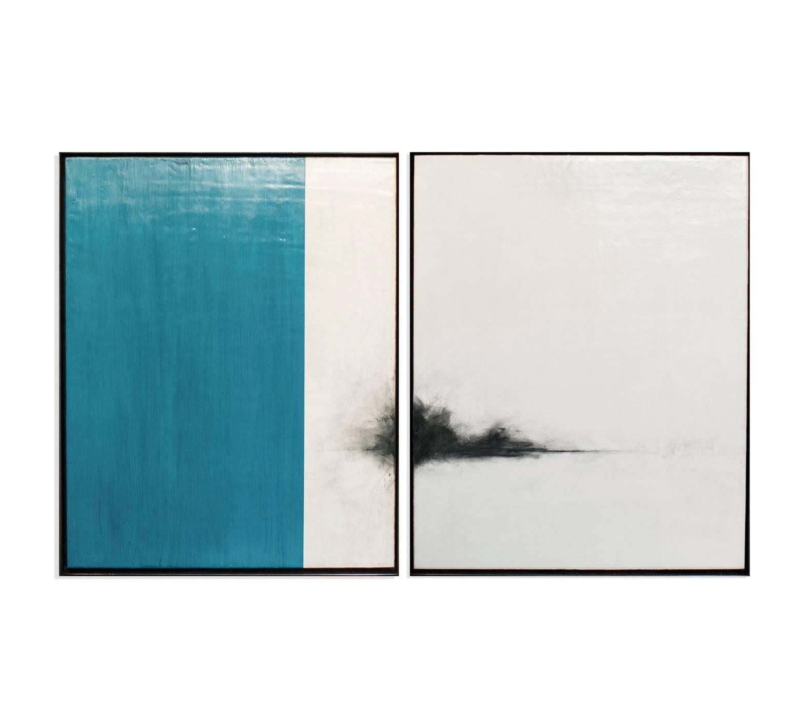 Nancy Hubbard Abstract Painting - Untitled (Blue Diptych)