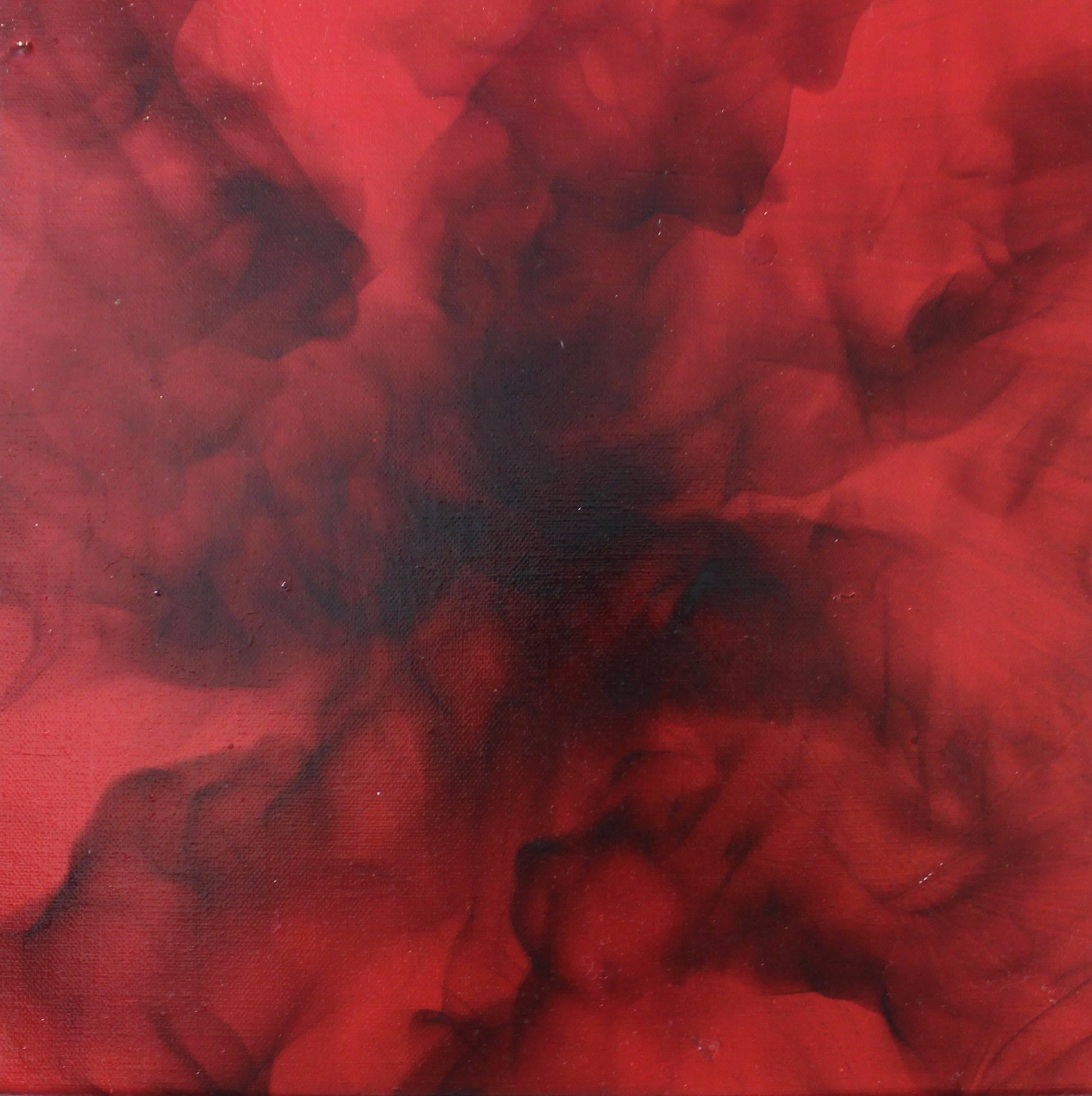 Atomic Bomb, 2017, red oil smoke painting on linen - Painting by Tara Walters