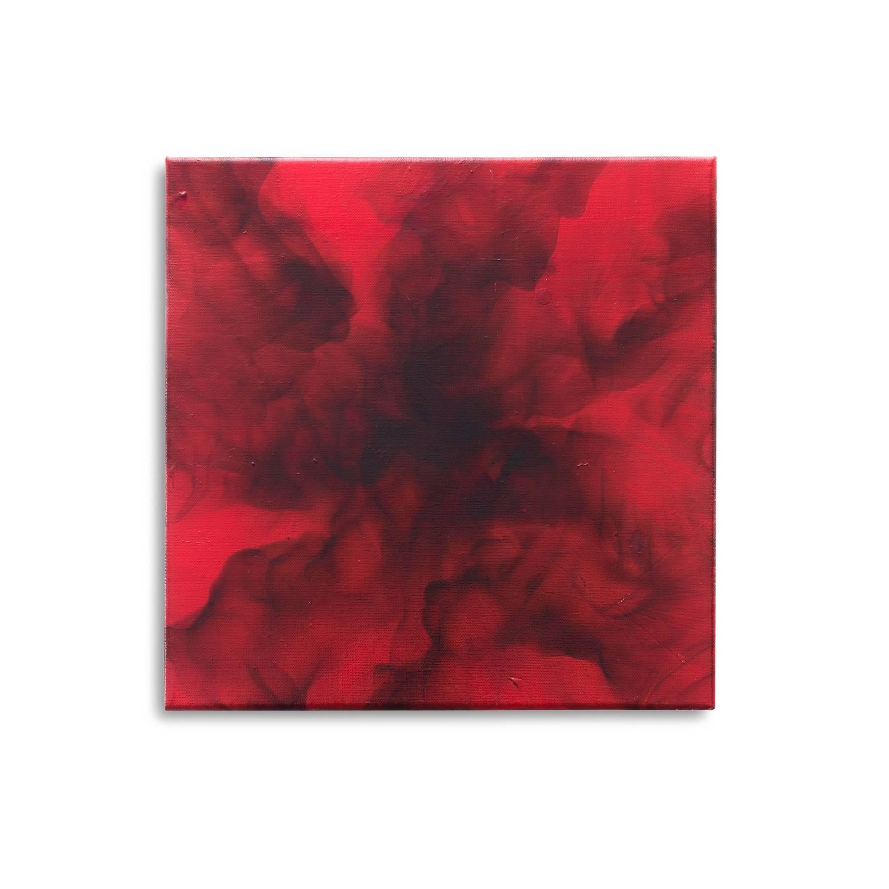 Tara Walters Abstract Painting - Atomic Bomb, 2017, red oil smoke painting on linen