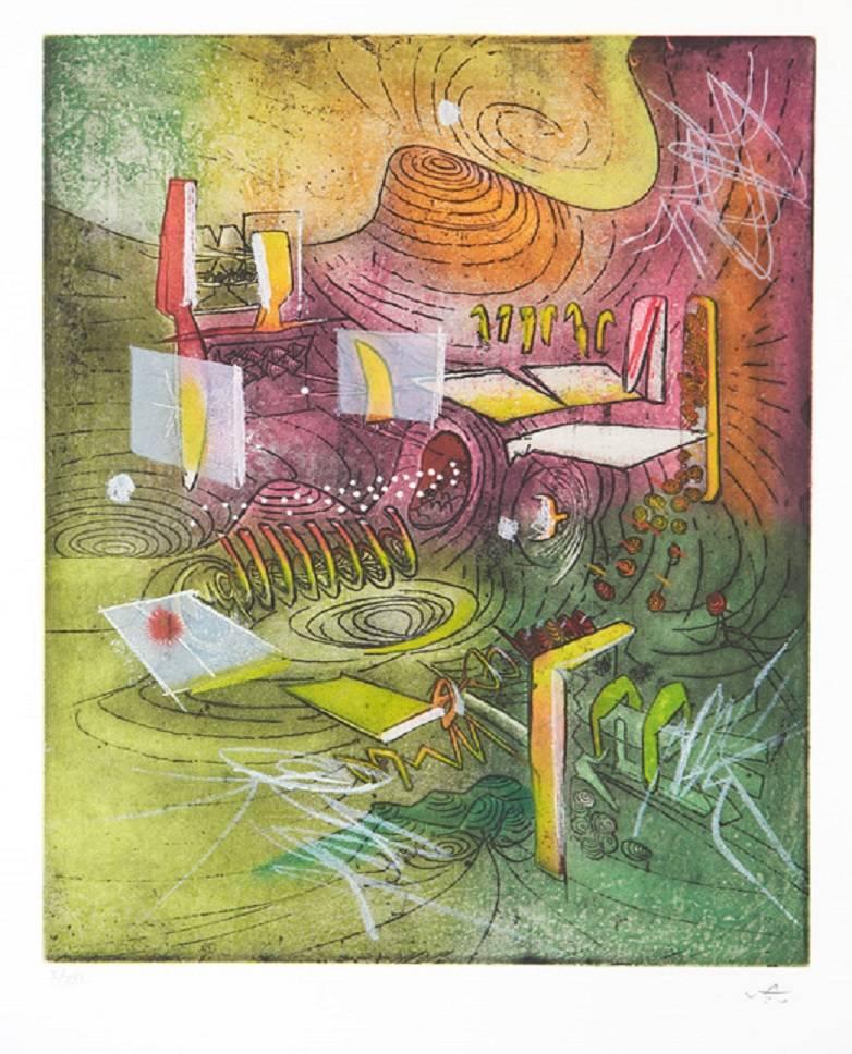 Roberto Matta Abstract Print - Carré-four 1983 Matta Etching Framed