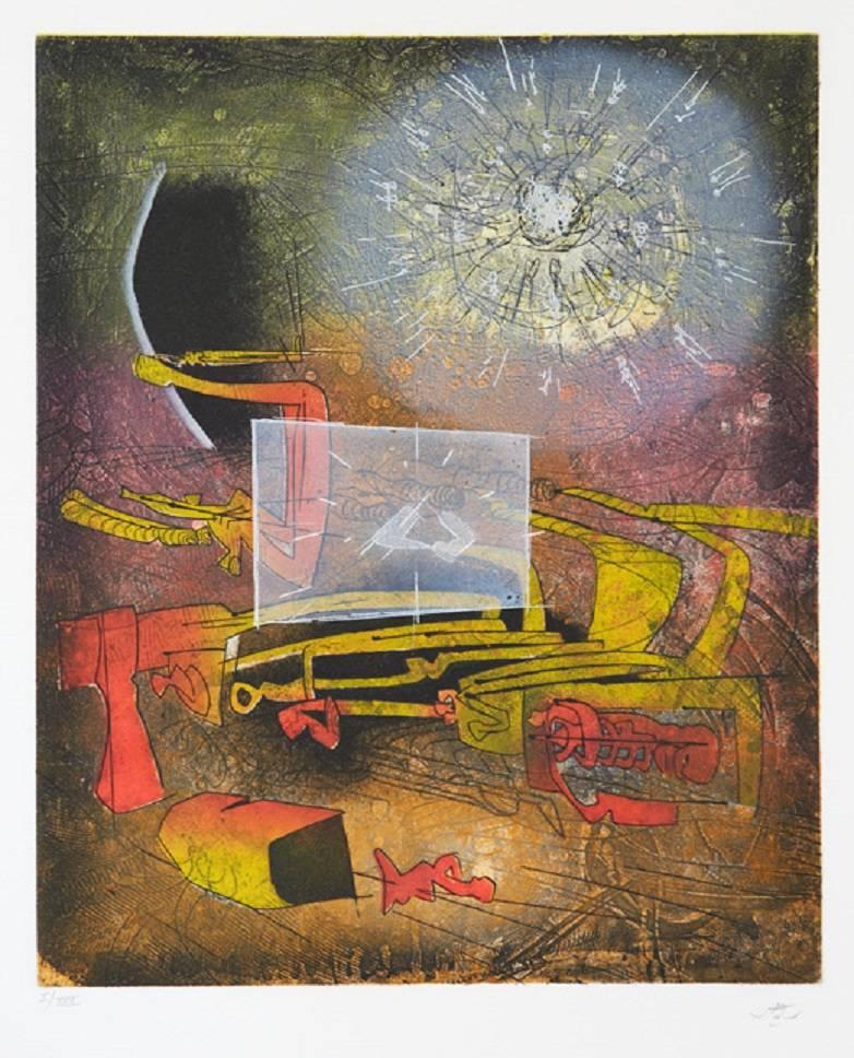 Roberto Matta Abstract Print - La paix est une idée neuve 1983 Matta Etching Framed