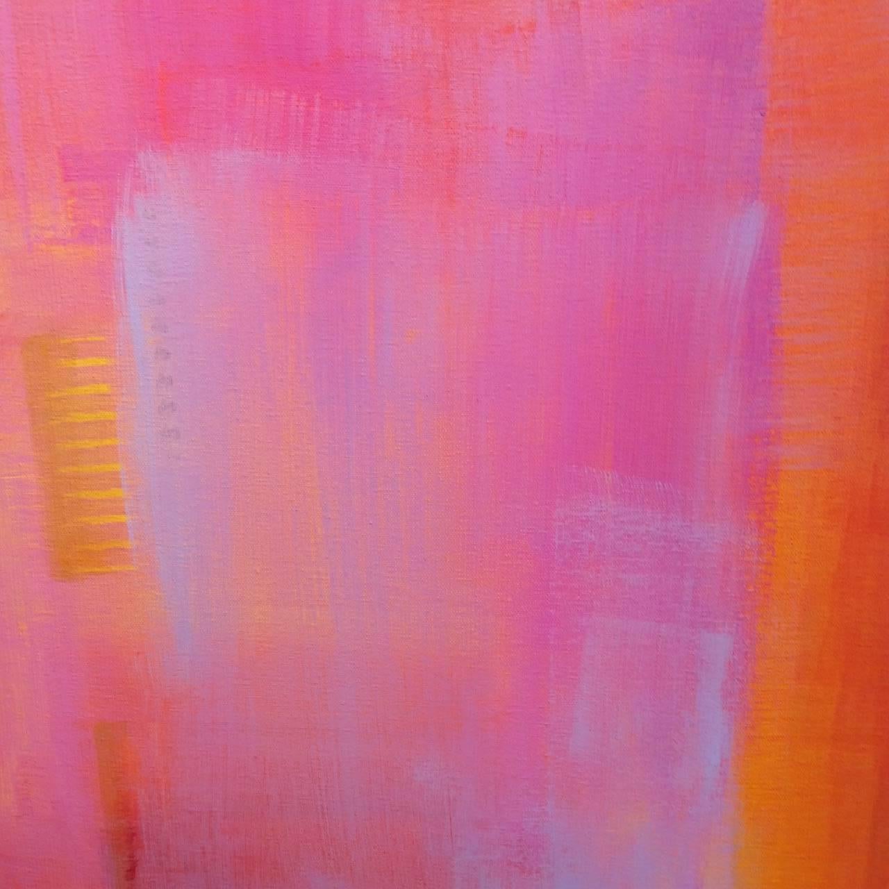 Zen Moment VI - Pink Abstract Painting by Katherine Evans
