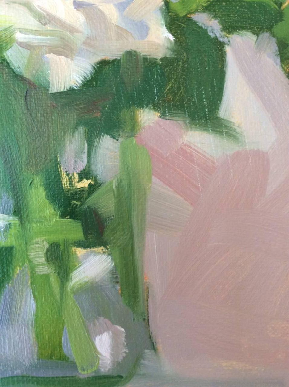 Blushing Buds - Gray Still-Life Painting by Monique Lazard
