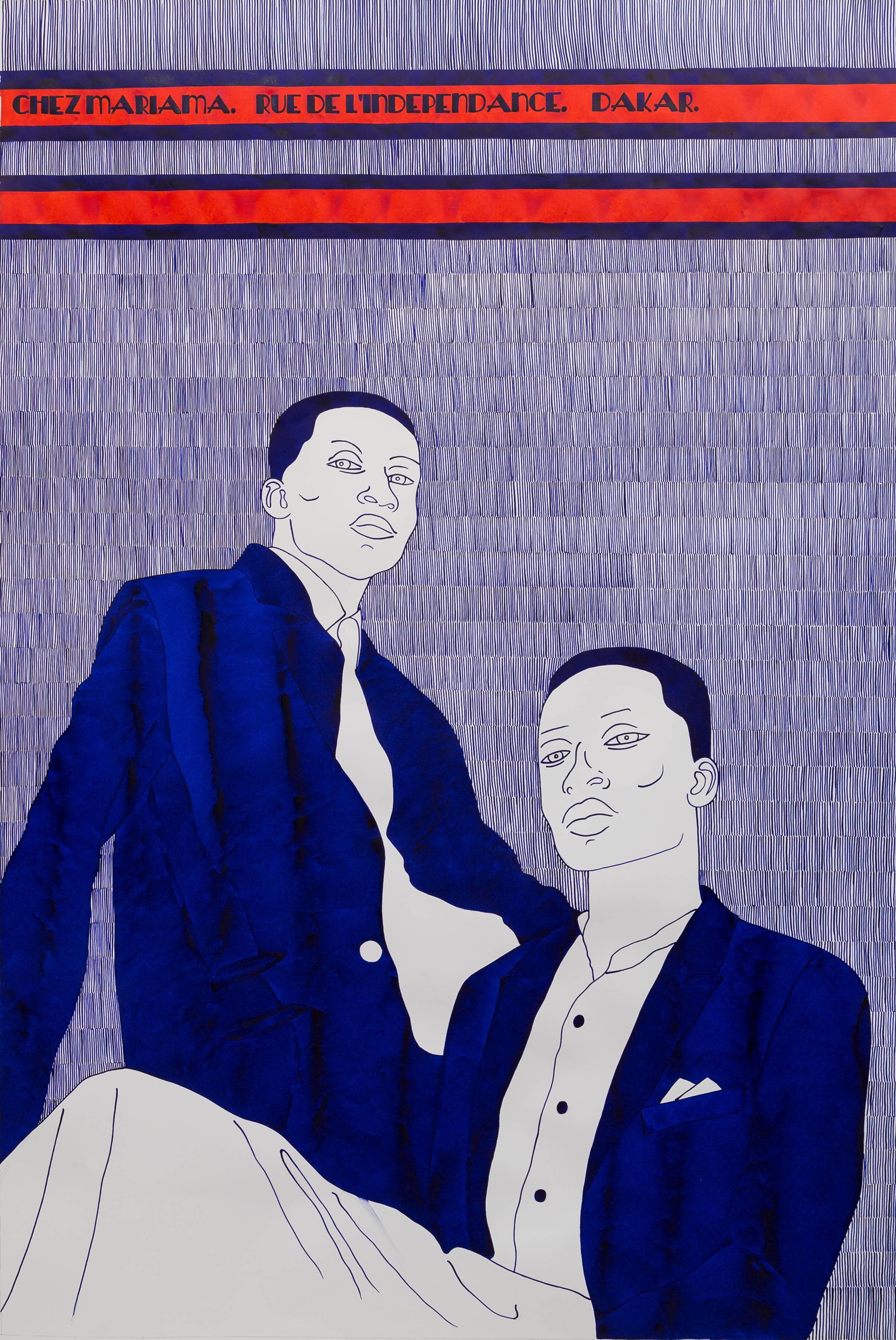 Ivo Morrison Portrait Painting - 'Le Benjamin' - portrait of two men in ink