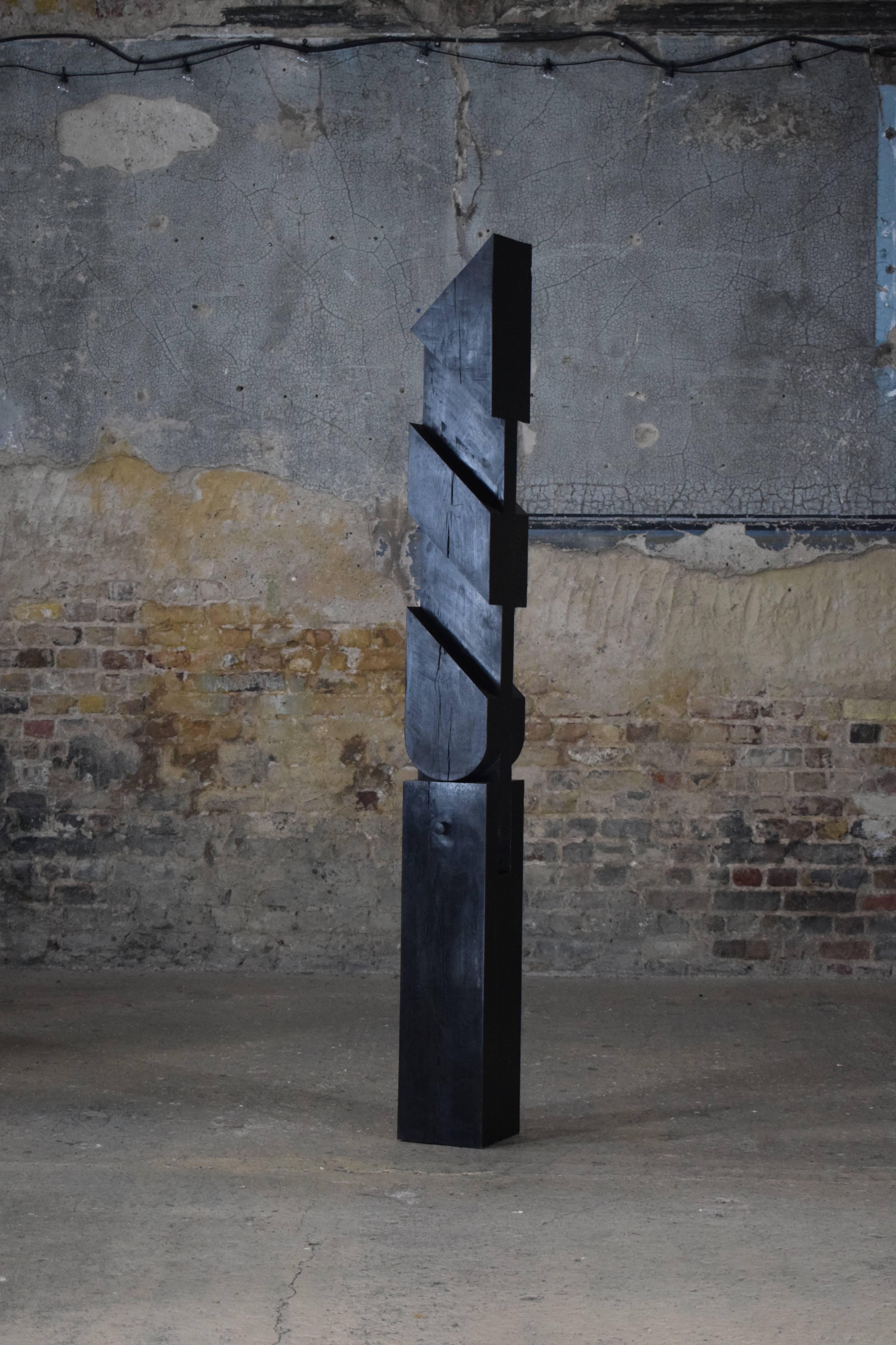This series was created for an exhibition called 'What the Thunder Said' that opened in a church in South London in May 2017. Each sculpture is made from a single piece of reclaimed oak. The sculptures are then finished with black pigment and wax