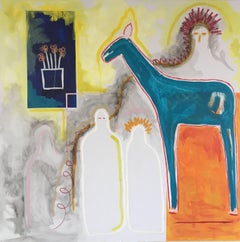 'It's Not a Camel' by Ellie Walker, large colorful canvas with blue camel