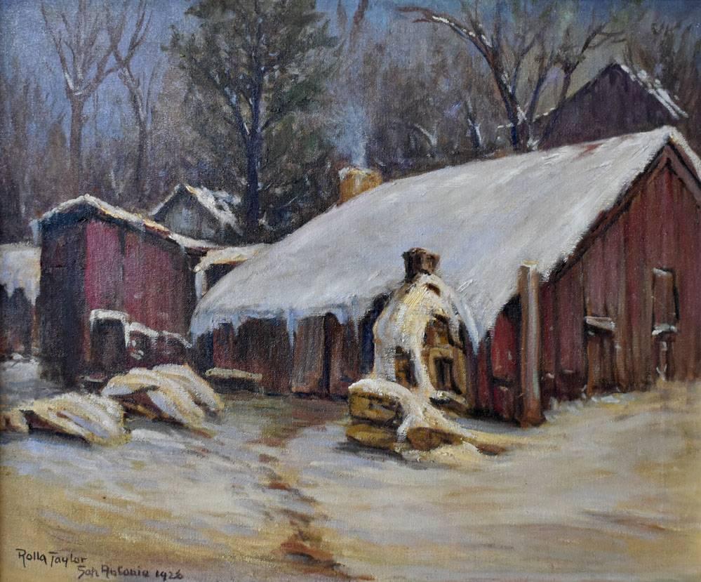 Rolla Taylor Landscape Painting - "The Irish Flats in Snow"  San Antonio Texas 1926 Painting