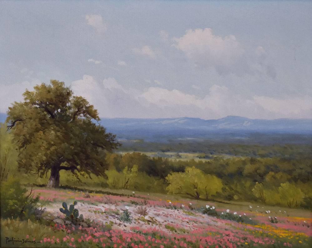 Porfirio Salinas "Indian Paintbrush" Texas Hill Country painting at
