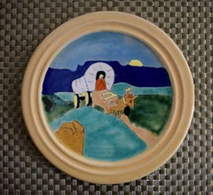 Vintage "Ox Cart" Art Plate Mexican Motif hand made and hand decorated.