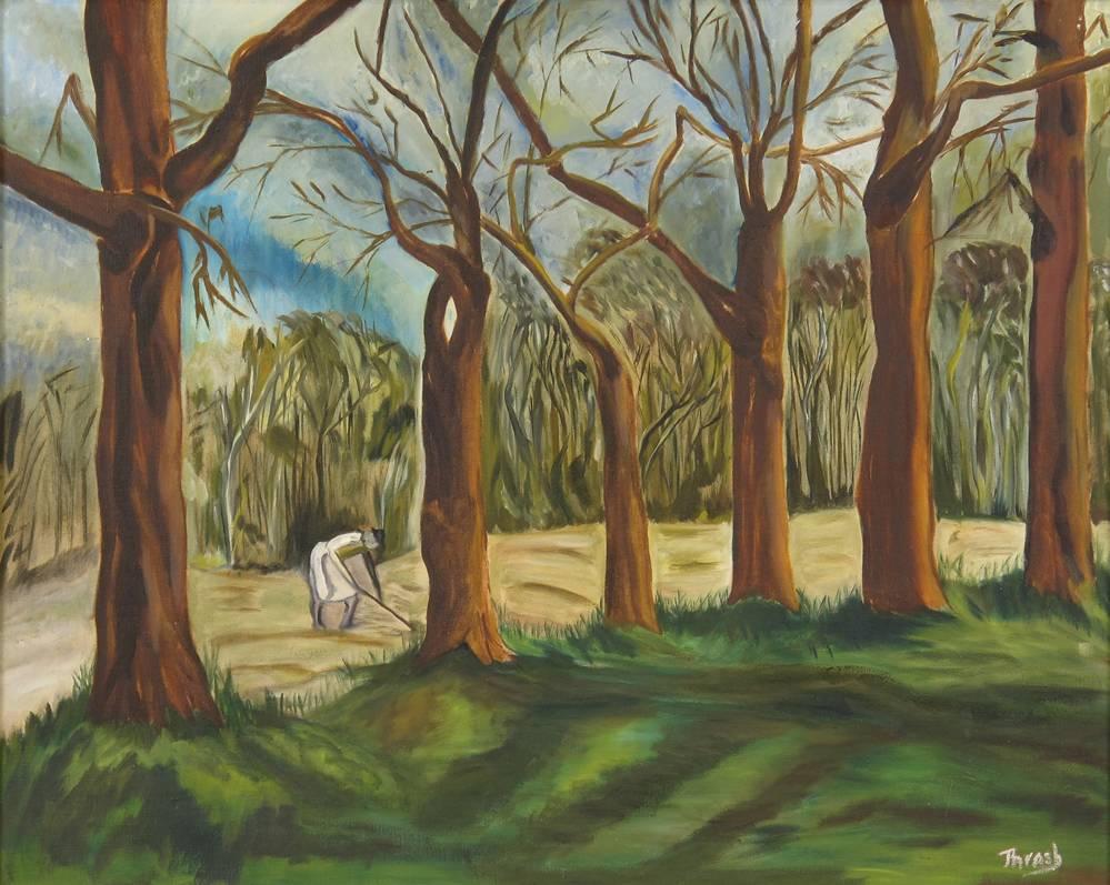 Landscape Painting Rezalia Thrash - "Trees"  La première femme noire du Texas a été autorisée à exposer dans une exposition d'art avec jury.