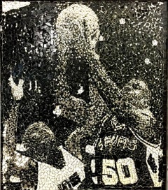 "Rebound"  David Robinson Charles Barkley  Basketball tile Mosaic Black & White