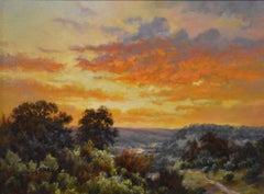 "SUNSET VISTA" TEXAS HILL COUNTRY LANDSCAPE. STUNNING ORANGES & YELLOWS.