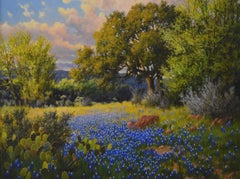 "SPRINGTIME AFTERNOON" TEXAS HILL COUNTRY BLUEBONNET LANDSCAPE. STUNNING.
