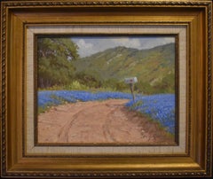 „POSTAL BLUES“ – GEMÄLDE MIT TEXANISCHEN BLUEBONNETS VON JOE G. RUSSELL – LÄNDLICHE POSTSTRECKE