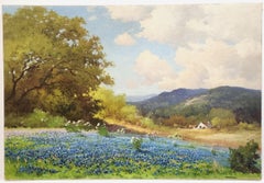 "HILL COUNTRY VALLEY BLUES" Robert Wood (G. Day) TEXAS WILDFLOWER LANDSCAPE