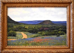 "TEXAS HILL COUNTRY" BLUEBONNETS & PAINTBRUSH SIGNED CLIFF CAVIN FRAME 28 x 39