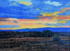 "GLOWING DUSK" TEXAS ARTIST SIGNED CLIFF CAVIN OIL ON CANVAS FRAME SIZE 17 x 20