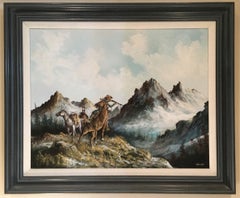 "THE DEER HUNTER" WESTERN, MOUNTAINS, HORSES, COWBOYS, LESTER HUGHES