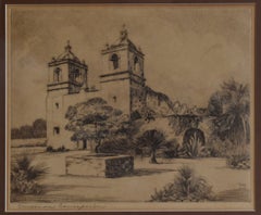 "MISSION CONCEPCION" BERNHARDT WALL ETCHING SAN ANTONIO TEXAS 1929
