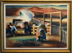 "Branding Time"  Texas Western Regionalist Painting