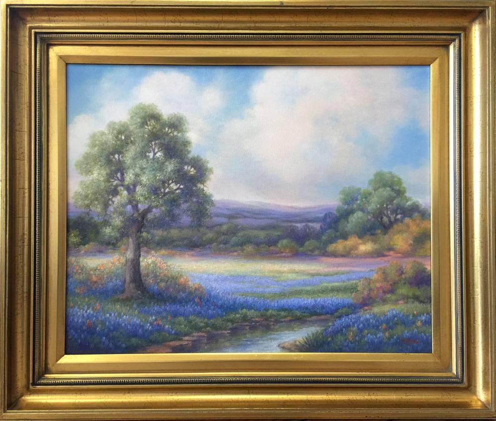 Maureen Tarazon Landscape Painting - "Texas Spring Meadow"  Bluebonnet Painting