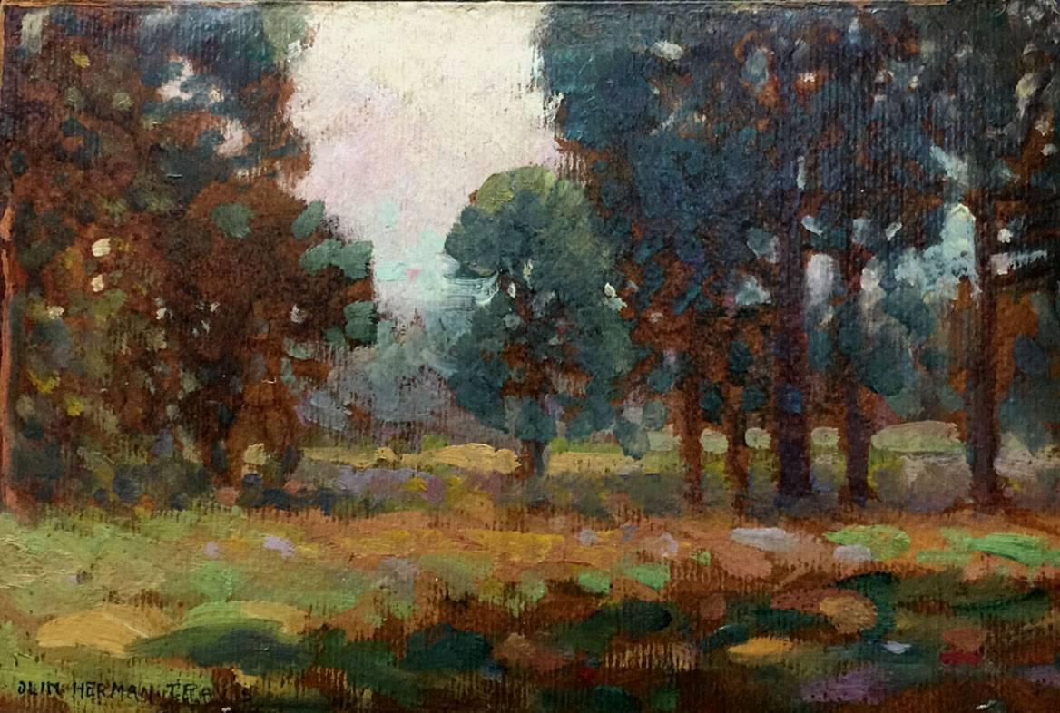 Olin Travis Landscape Painting - "Token Trees"  Circa 1930 Dallas/Arkansas/Colorado Artist