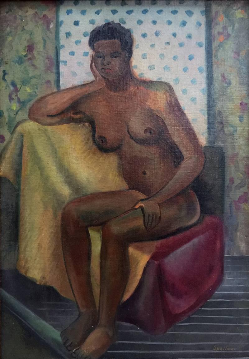 Nu d'homme.  La femme afro-américaine a exposé une pièce exposée en 1942 L'université de l'Iowa a exposé - Impressionnisme Painting par Coreen Mary Spellman