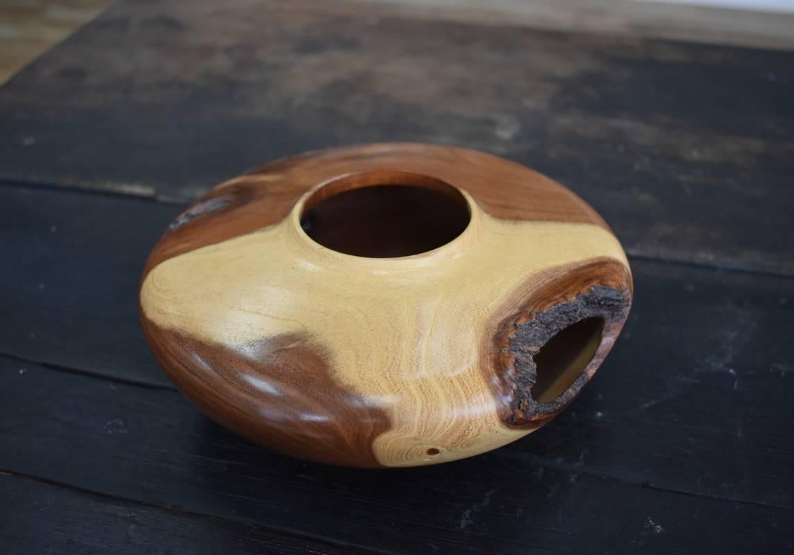Mesquite hollow form bowl.  Natural Art Wood Turning For Sale 2