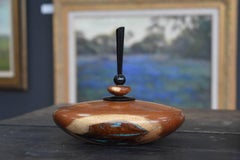 Lidded Finial Bowl turquoise inlay.  Natural Art Wood Turning