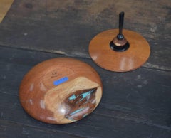 Lidded Finial Bowl turquoise inlay.  Natural Art Wood Turning