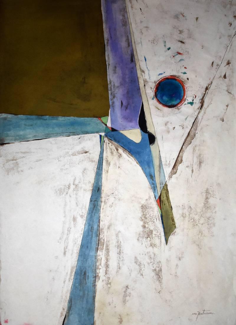 Margaret Putnam Abstract Drawing - "The Blue Eye"  Mid Century Modern Texas Abstract