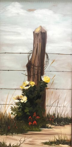 "Barbed Wire Blooms" Texas Fence Post