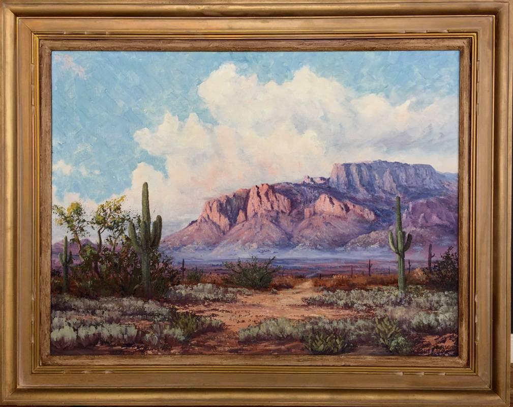 Eugene Thurston Landscape Painting - "Superstition Mountains"  Beautiful Purple Mountains in Arizona Near Phoenix