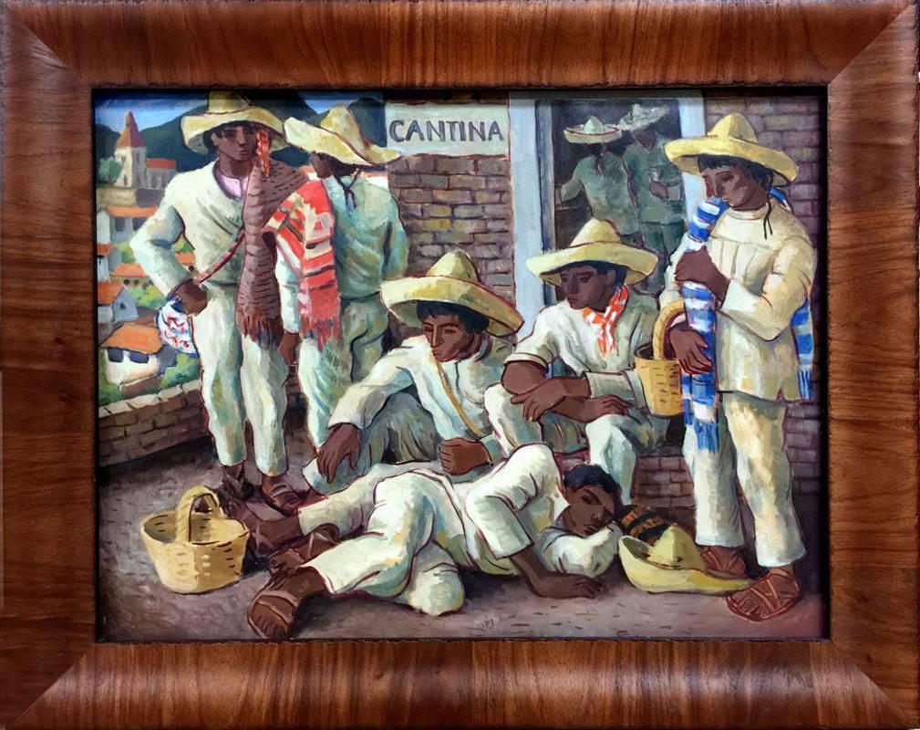 Edmund Daniel Kinzinger Figurative Painting - "Study for Cantina Triptych"  Mexican scene