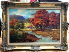 "RANCH IN FALL"  GREAT FALL COLORS REDS YELLOW BURNT ORANGES. Texas Hill Country