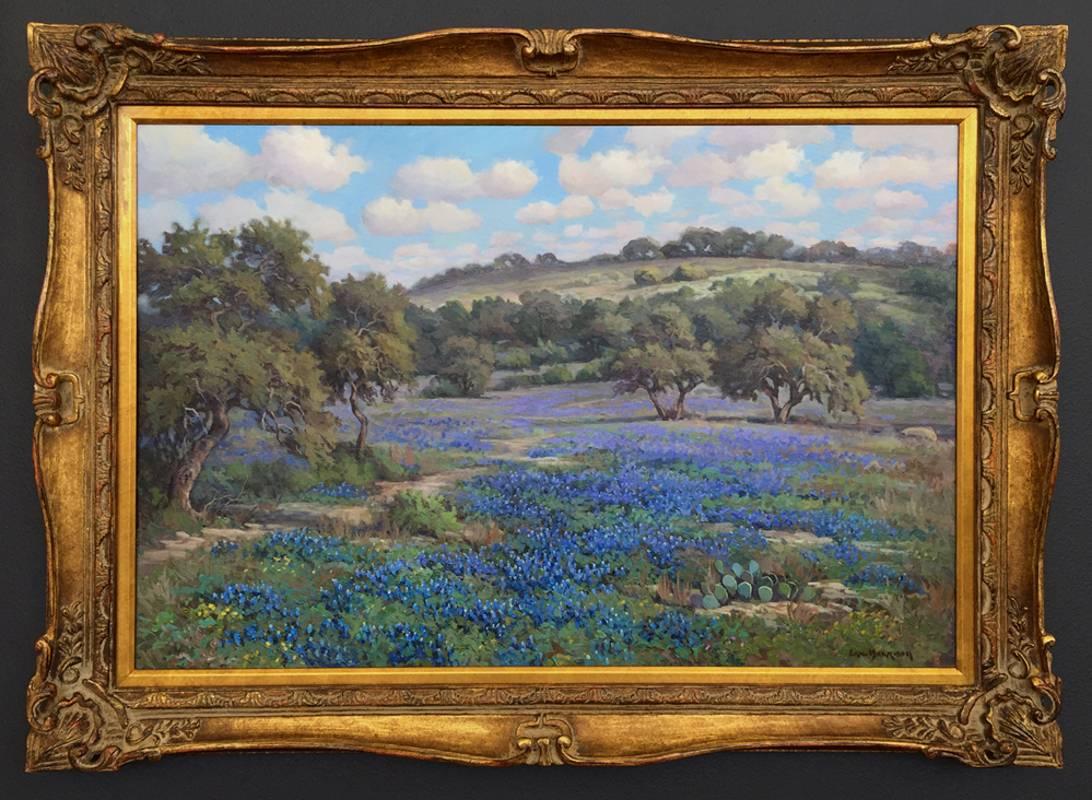 Eric Harrison Landscape Painting - " Bluebonnets Blanco County" Texas Hillcountry Landscape