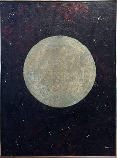 "The Moon Party"  Mid Century Modern Texas Painting Oil Heavy impasto