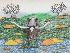 "Texas Longhorn" Black Texas Folk Artist Johnny Banks African American